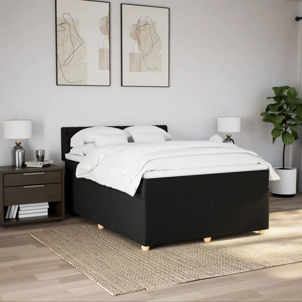 Double Box Spring Bed Double Size Pocket Sprung Mattress Black Fabric Frame
