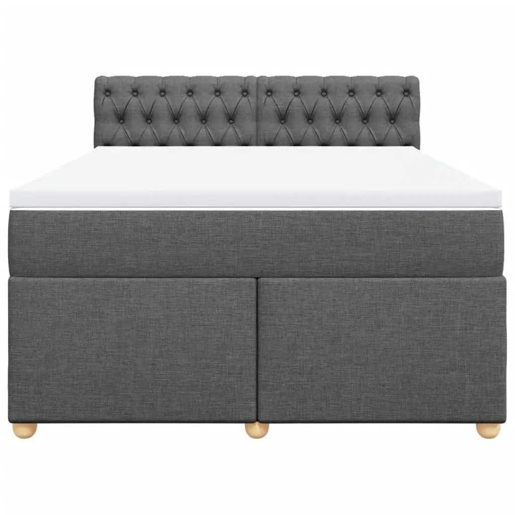 Queen Bed with Pocket Spring Mattress and Soft Topper Slatted Base Dark Grey Fabric