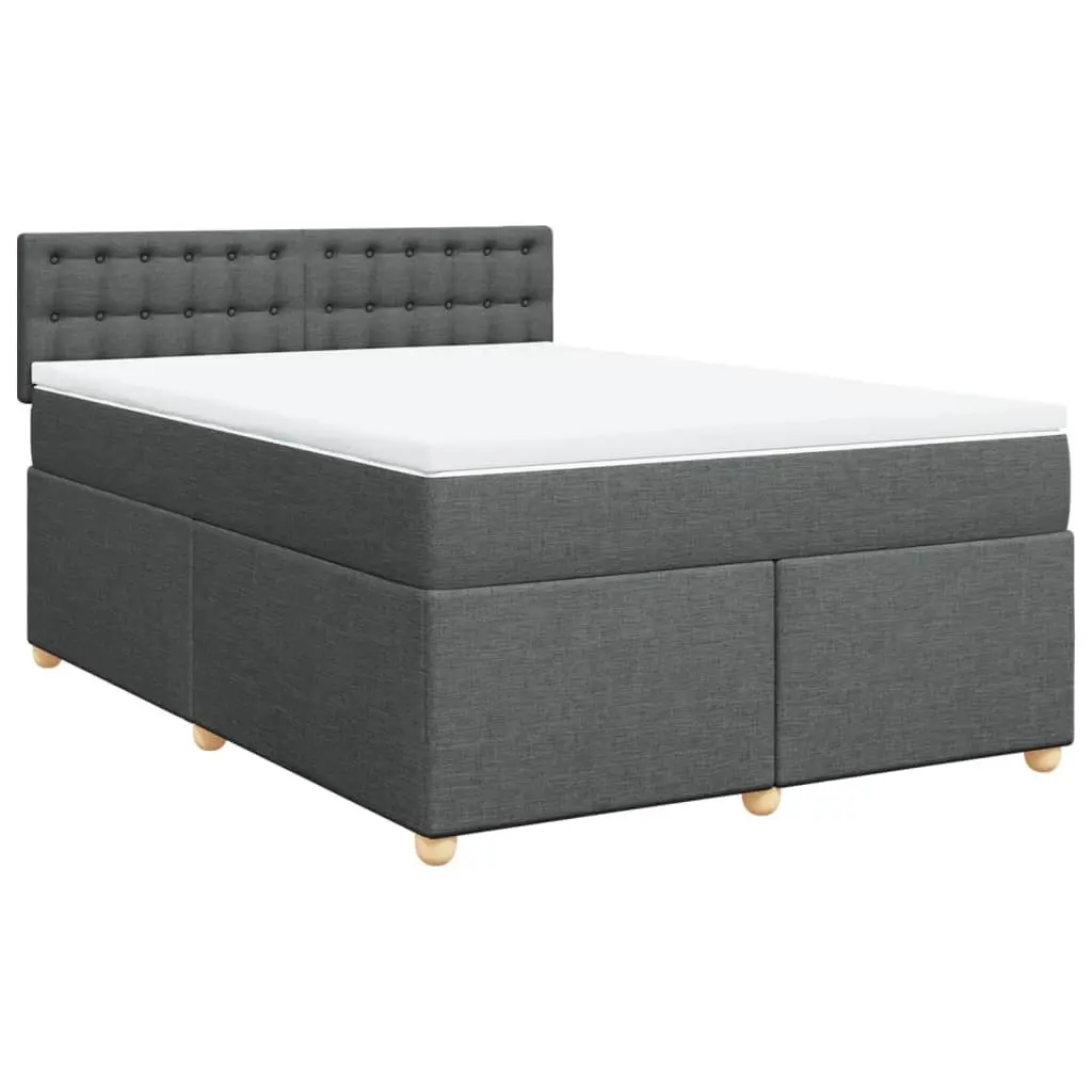 Queen Box Spring Bed with Pocket Spring Mattress Dark Grey Fabric Bedroom