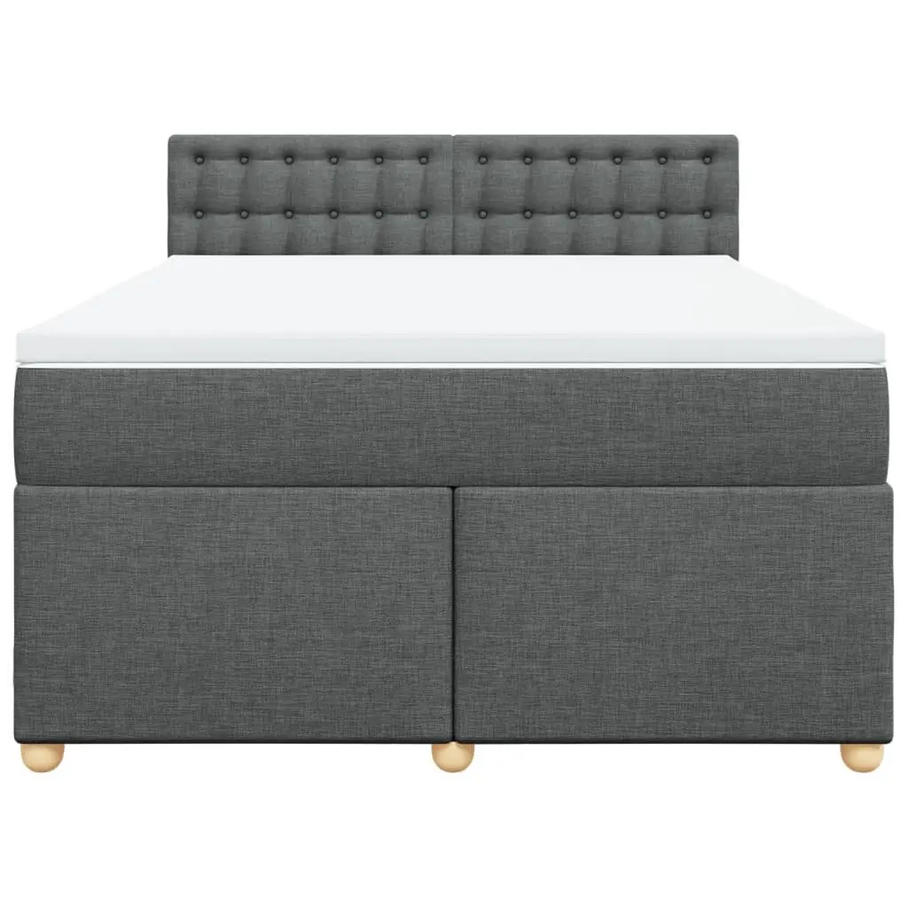 Queen Box Spring Bed with Pocket Spring Mattress Dark Grey Fabric Bedroom