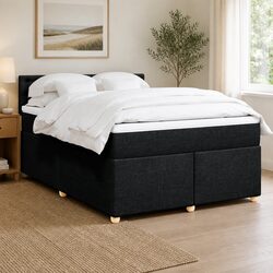 Black Fabric Queen Box Spring Bed for a Cozy Bedroom