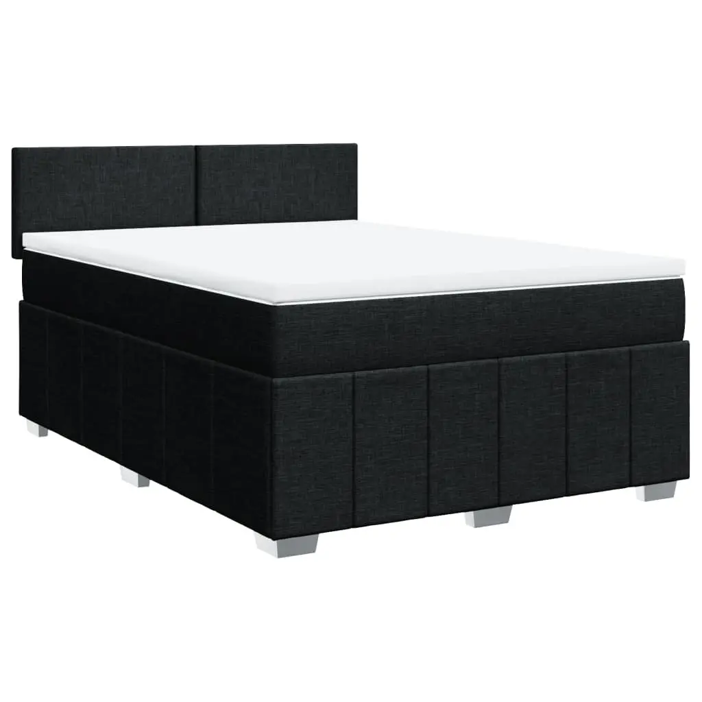 Double Box Spring Bed Double Pocket Spring Mattress Black Fabric Frame Topper