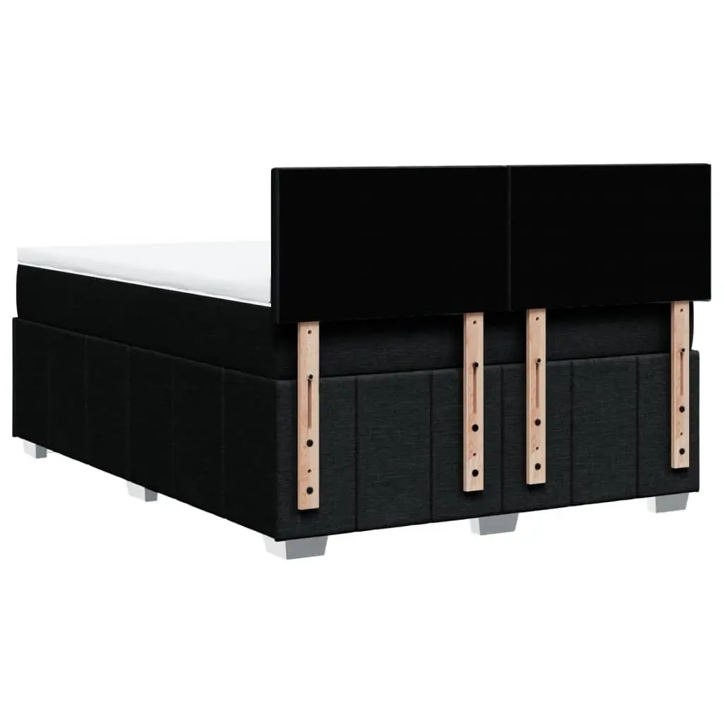 Double Box Spring Bed Double Pocket Spring Mattress Black Fabric Frame Topper