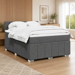 Double Box Spring Bed with Pocket Mattress Black Fabric Bedroom Furniture Frame