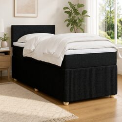 King Single Box Spring Bed with Pocket Mattress Black Fabric Frame