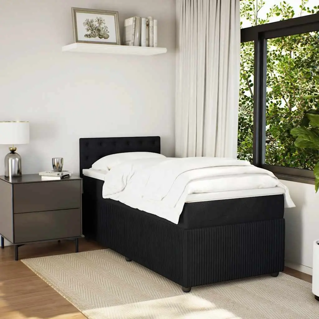King Single Bed Frame with Slatted Base Pocket Spring Mattress Black Fabric Cover