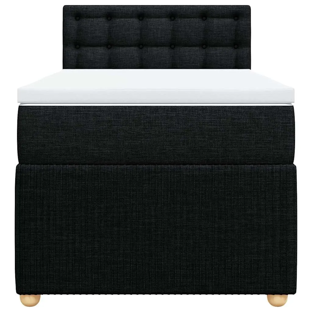 King Single Bed Frame with Slatted Base Pocket Spring Mattress Black Fabric Cover