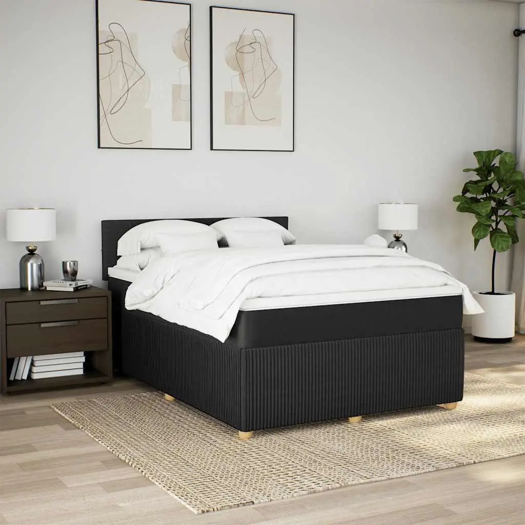 Double Box Spring Bed with Pocket Spring Mattress Black Fabric Frame