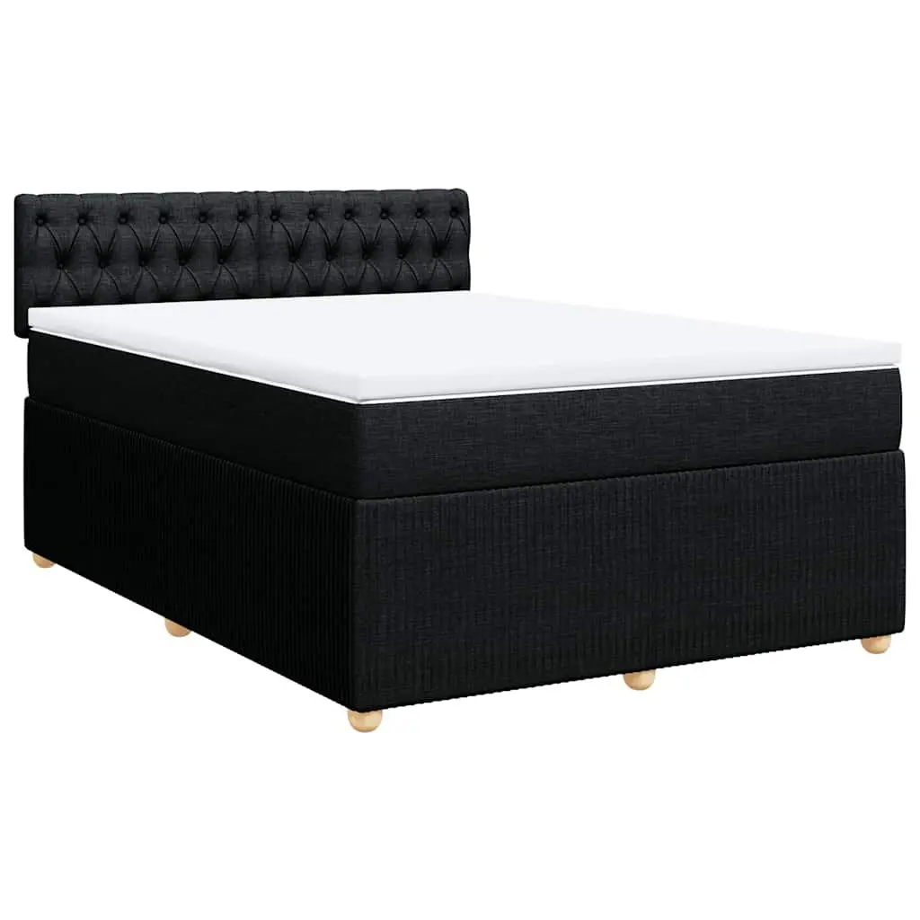 Double Bed Frame with Pocket Spring Mattress and Slatted Base in Black Fabric