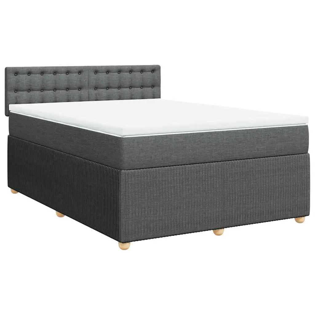 Queen Box Spring Bed with Pocket Spring Mattress Dark Grey Fabric Upholstery