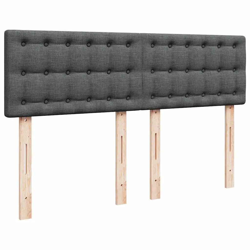 Queen Box Spring Bed with Pocket Spring Mattress Dark Grey Fabric Upholstery