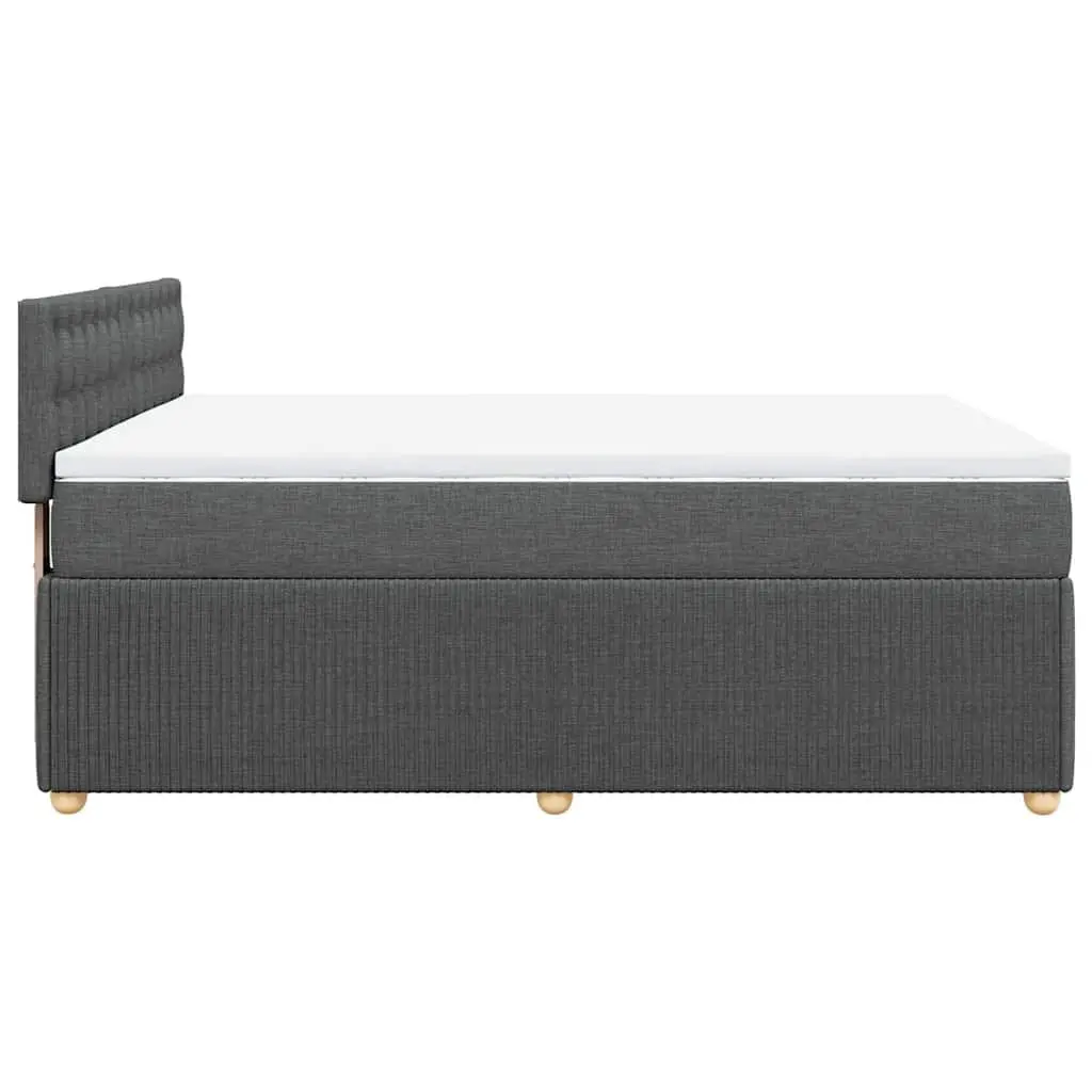 Queen Box Spring Bed with Pocket Spring Mattress Dark Grey Fabric Upholstery