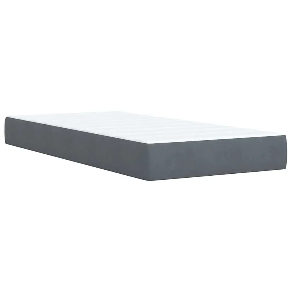 King Single Box Spring Bed Grey Velvet Frame Pocket Spring Mattress