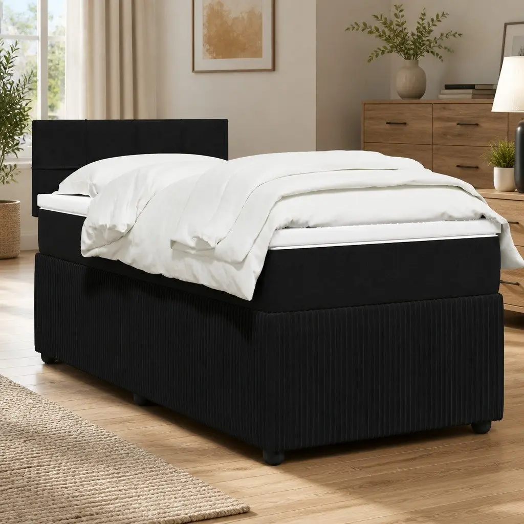 Box Spring Bed King Single Black Velvet Frame Pocket Spring Mattress