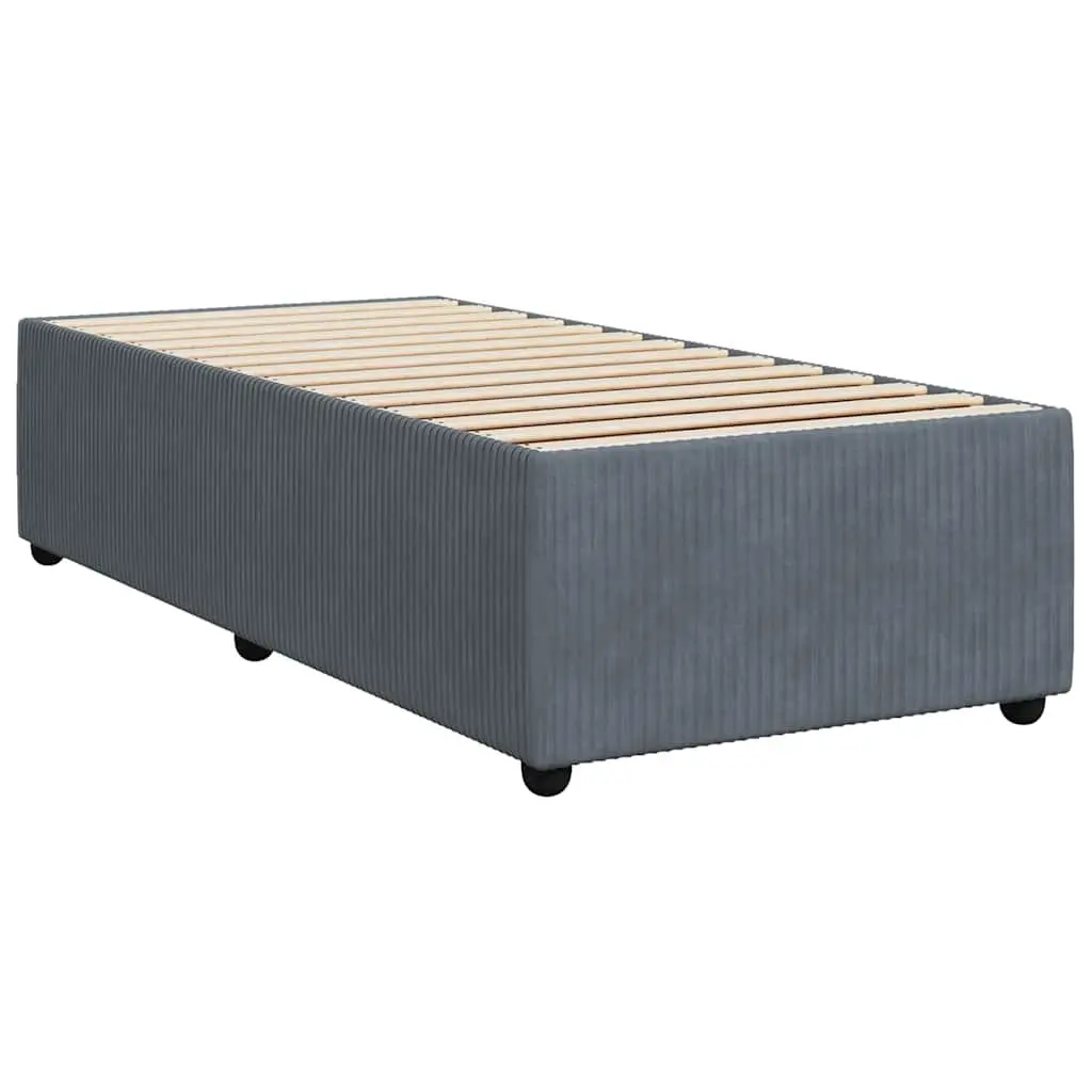 King Single Box Spring Bed with Pocket Mattress Dark Grey Velvet Bedroom