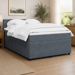 Box Spring Bed Double Grey Velvet Pocket Spring Mattress Headboard Frame