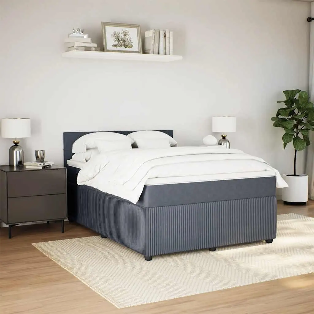 Box Spring Bed Double Grey Velvet Pocket Spring Mattress with Headboard Frame