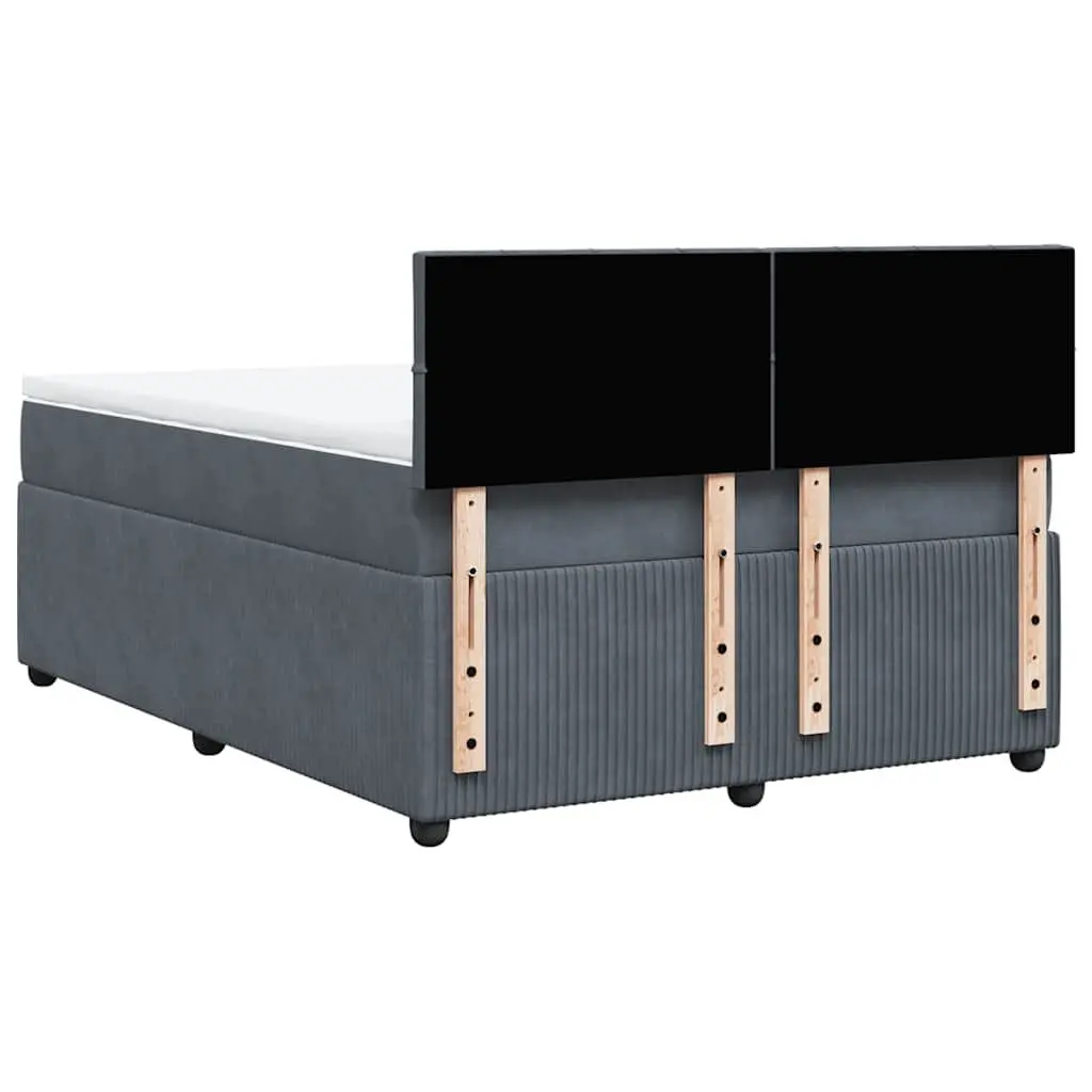 Box Spring Bed Double Grey Velvet Pocket Spring Mattress with Headboard Frame