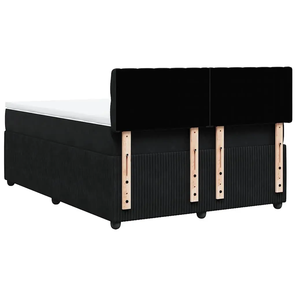 Box Spring Bed Double Black Velvet Pocket Spring Mattress with Removable Topper