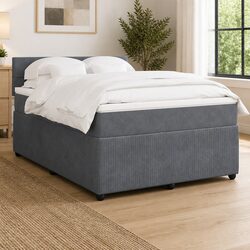 Grey Velvet Upholstered Queen Bed with Pocket Spring Mattress
