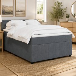 Stylish Queen Box Spring Bed with Velvet Grey Upholstery and Pocket Spring Mattress