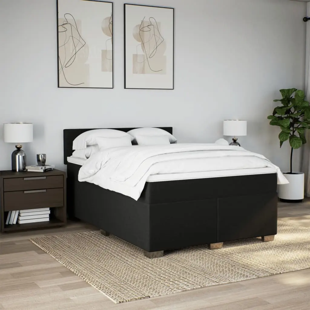 Double Box Spring Bed with Mattress Double Black Fabric LED Lights