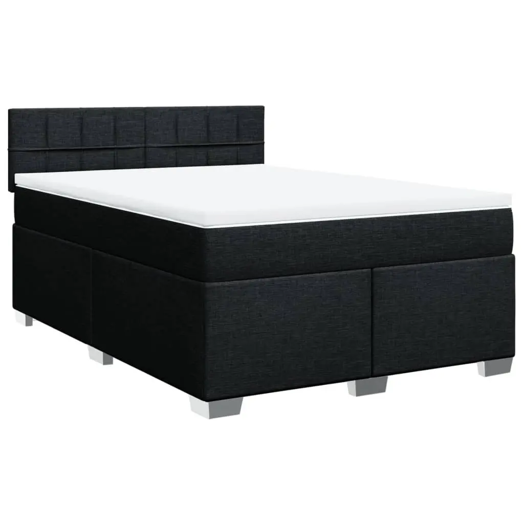 Double Box Spring Bed with Mattress Double Black Fabric LED Lights
