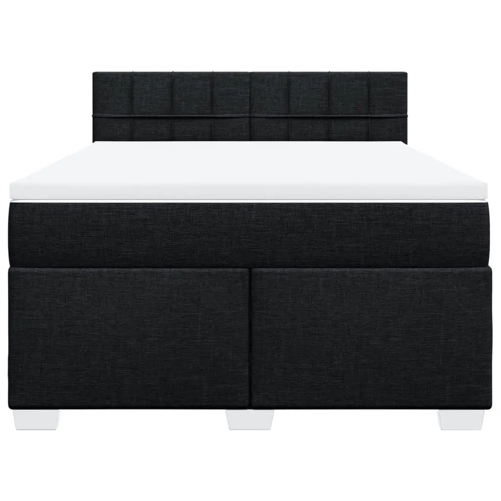 Double Box Spring Bed with Mattress Double Black Fabric LED Lights