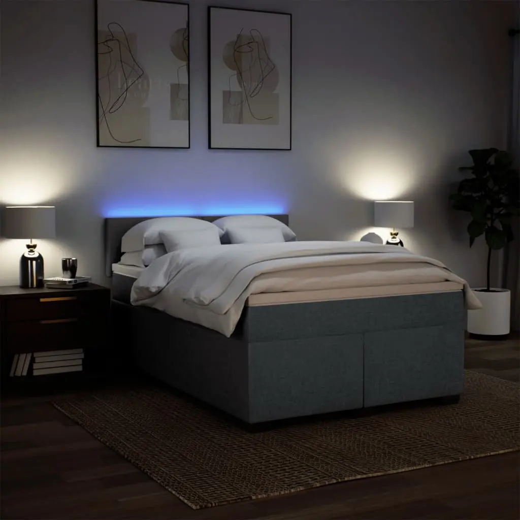 Queen Box Spring Bed with Pocket Spring Mattress LED Light Grey Fabric
