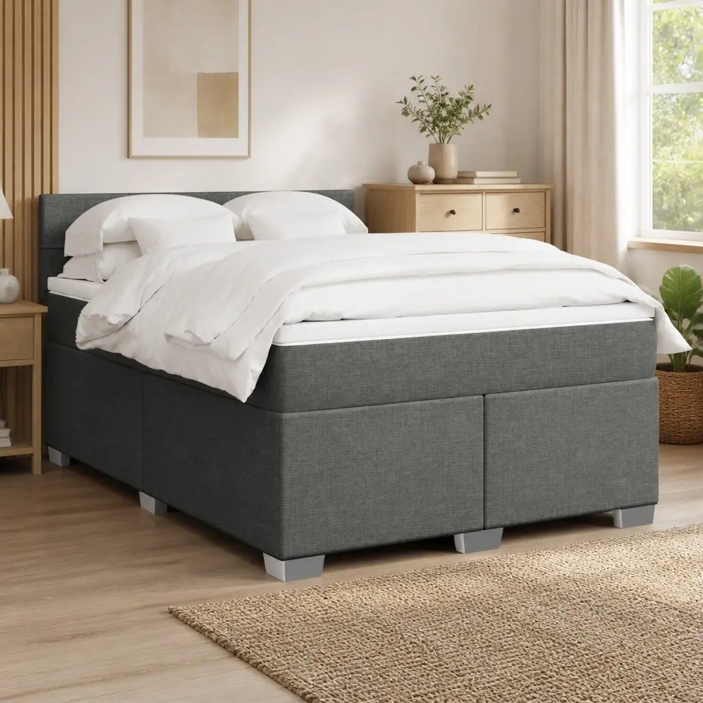Queen Bed with Pocket Sprung Mattress Grey Fabric Adjustable LED Lighting