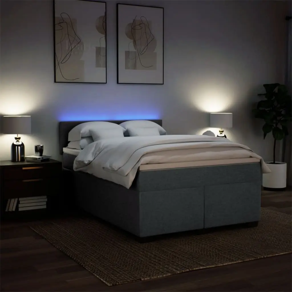 Queen Bed with Pocket Sprung Mattress Grey Fabric Adjustable LED Lighting