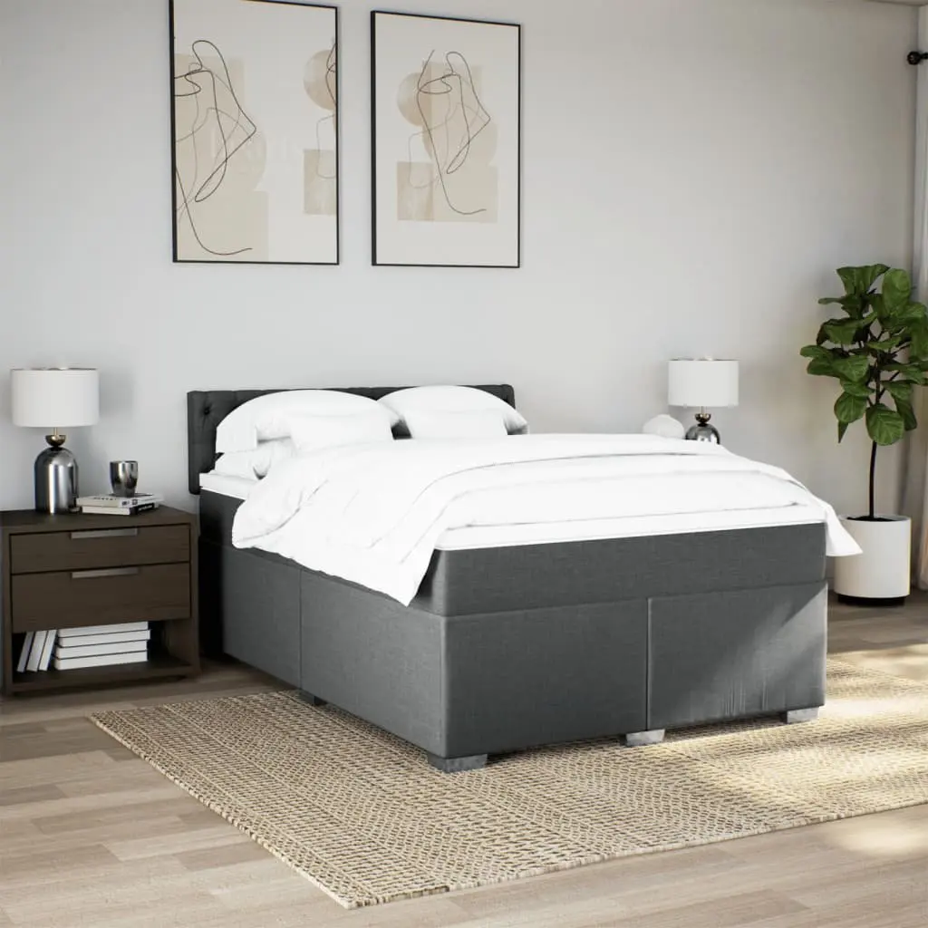 Queen Box Spring Bed with Pocket Spring Mattress Integrated LED Lights Grey Fabric Frame