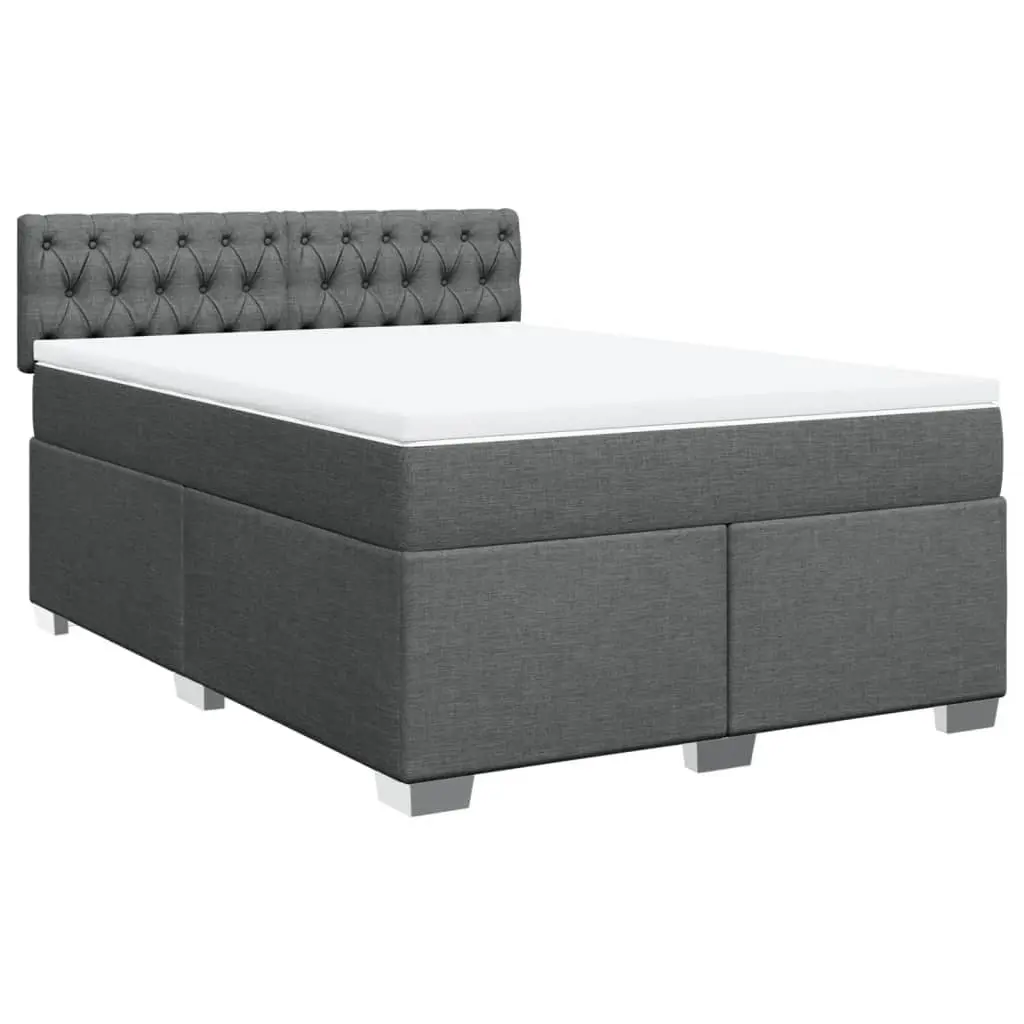 Queen Box Spring Bed with Pocket Spring Mattress Integrated LED Lights Grey Fabric Frame