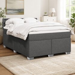 Queen Box Spring Bed with Pocket Spring Mattress LED Lights Grey Fabric