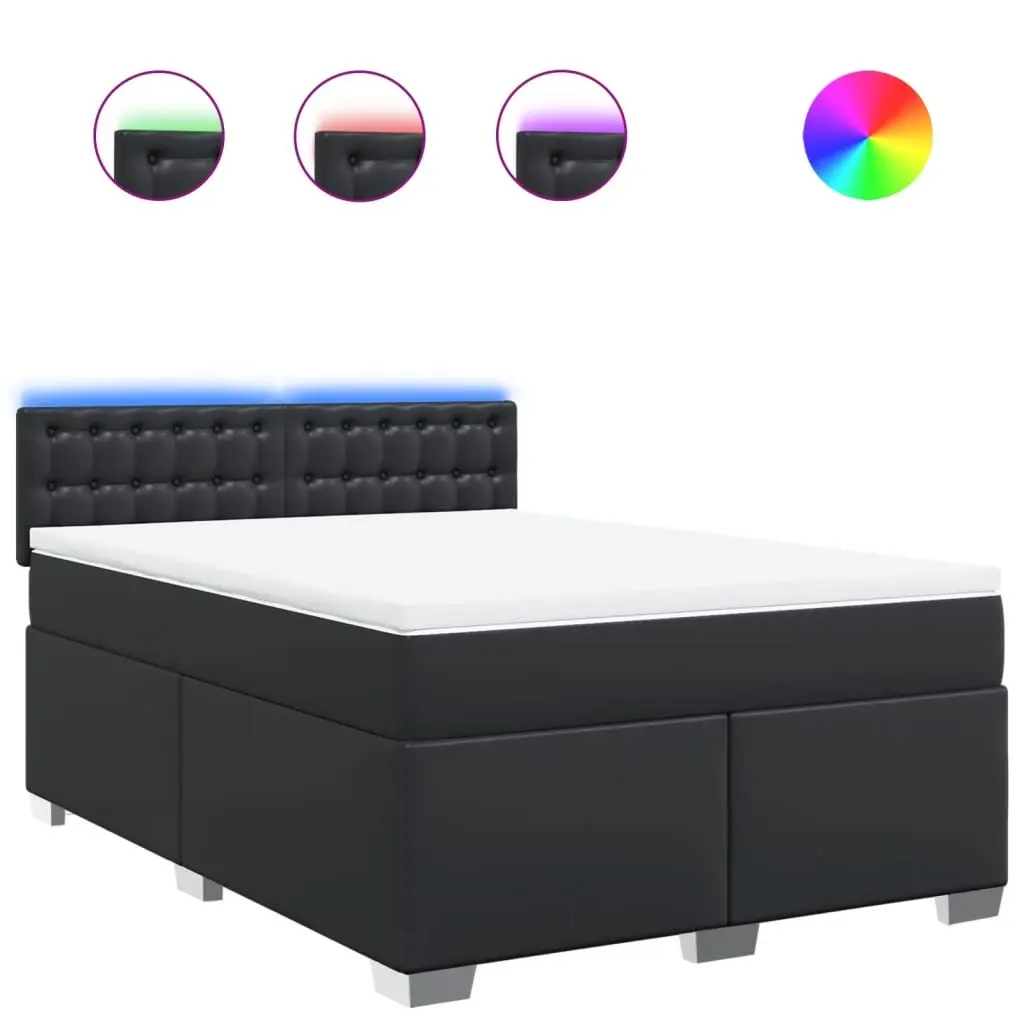 Queen Box Spring Bed with Pocket Sprung Mattress and LED Lights Black Faux Leather