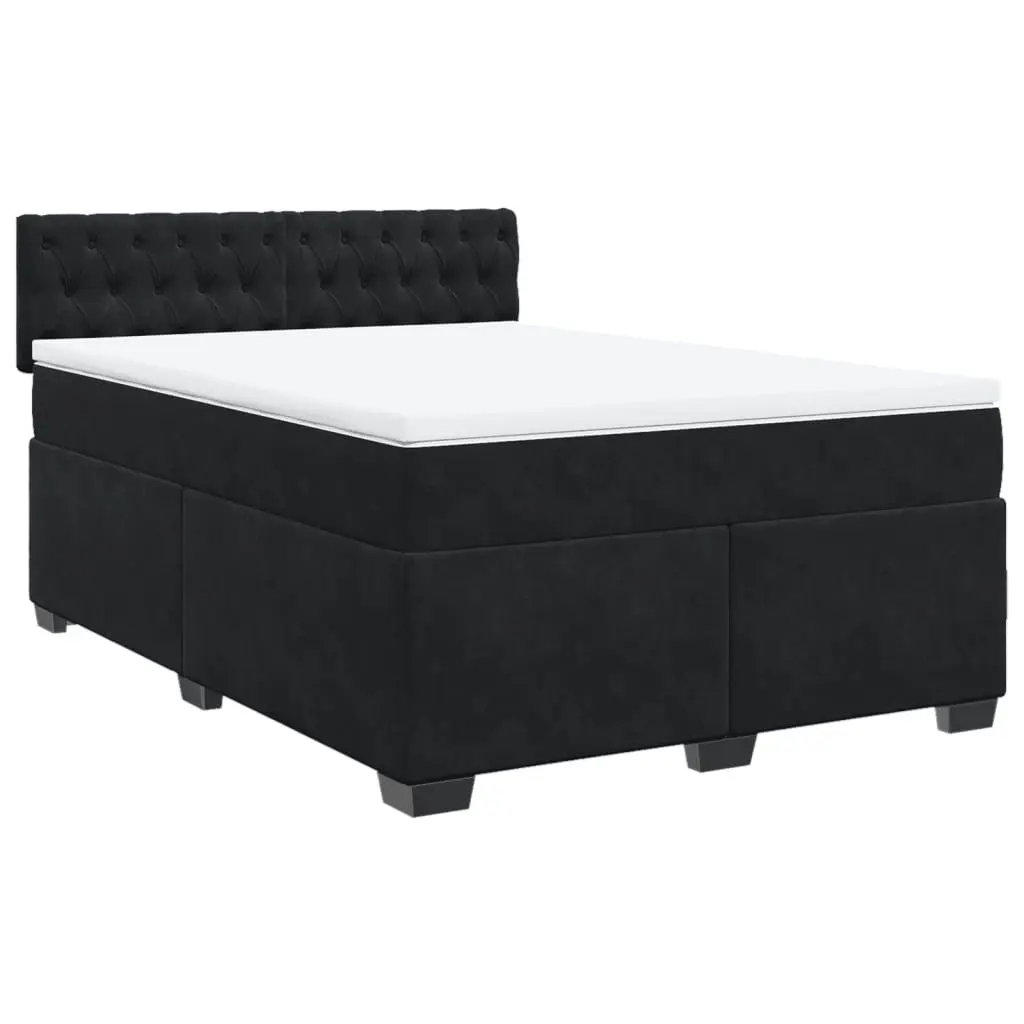Double Box Spring Bed with Mattress Double Black Velvet LED Lights