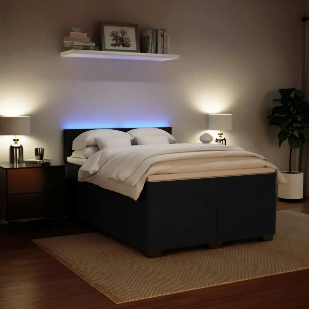 Queen Box Spring Bed with Pocket Spring Mattress Velvet Fabric LED Lights