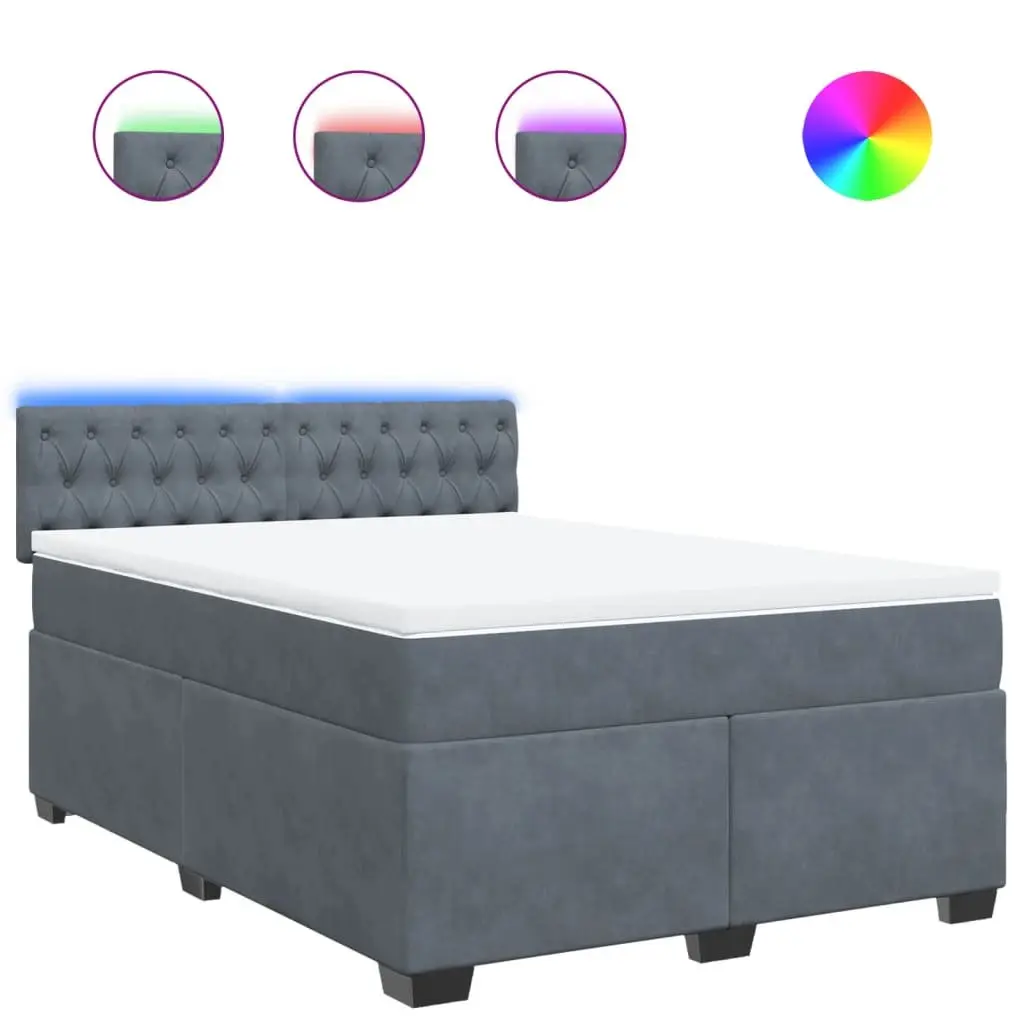 Queen Bed with Velvet Upholstery Pocket Spring Mattress Integrated LED Lights