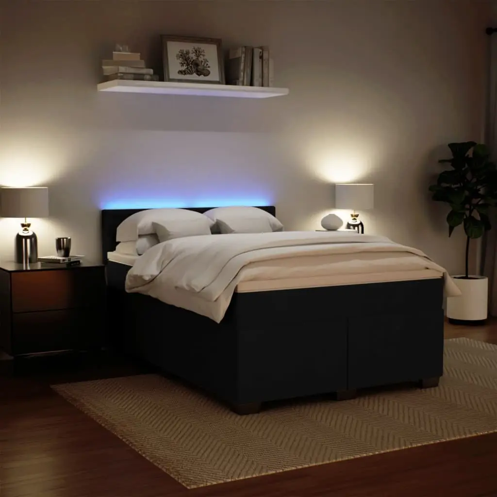 Queen Box Spring Bed with Pocket Sprung Mattress Velvet Fabric Adjustable LED Lights