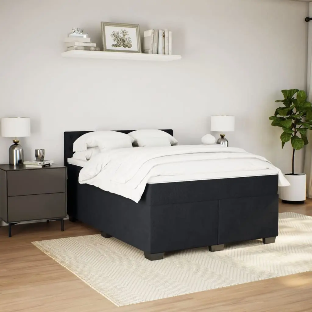 Queen Box Spring Bed with Pocket Sprung Mattress Velvet Fabric Adjustable LED Lights