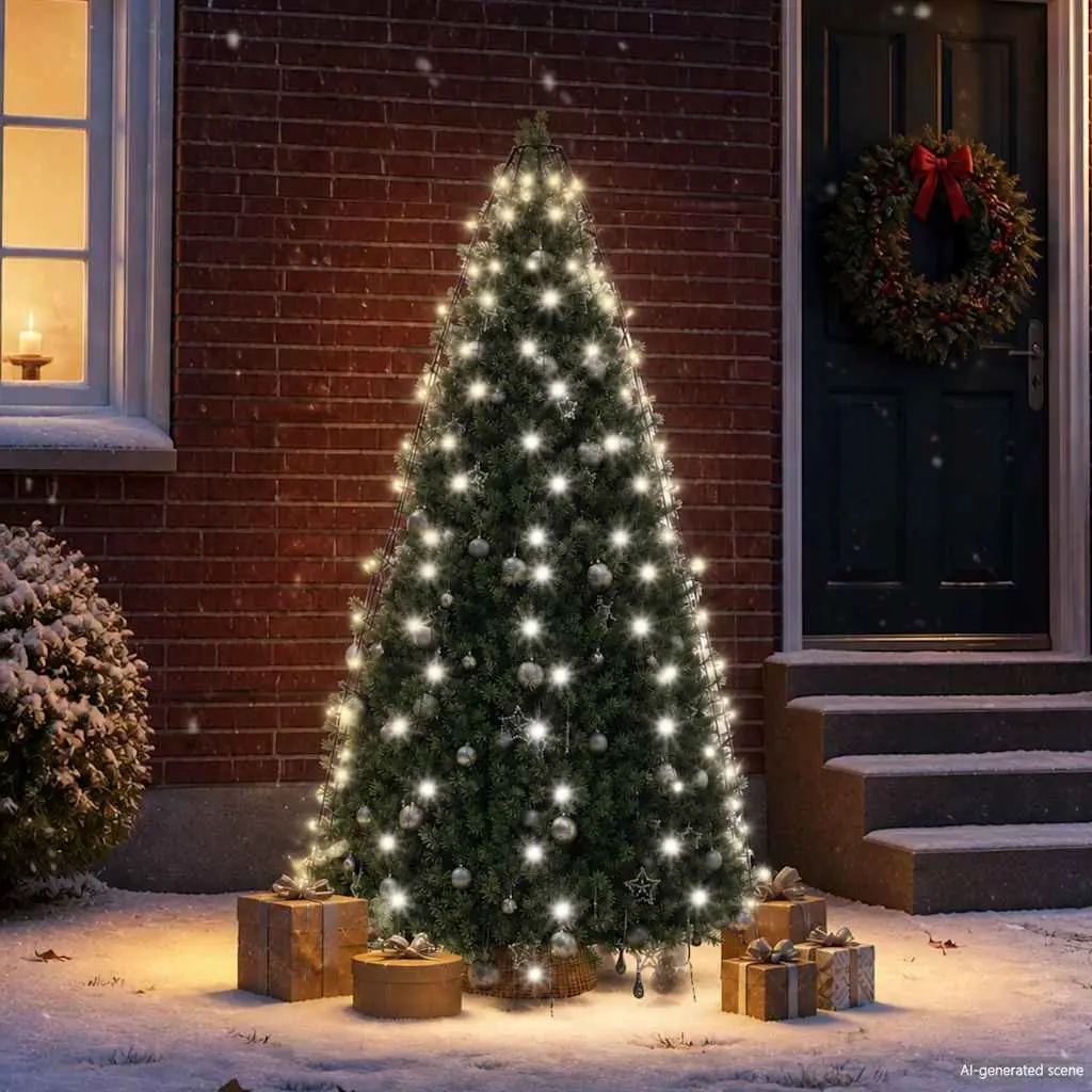 Christmas Tree Net Lights 180cm 180 LEDs Cold White 8 Lighting Effects Indoor Outdoor