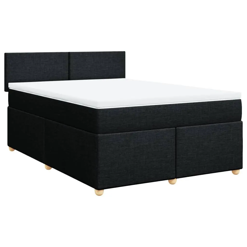 Double Box Spring Bed with Pocket Spring Mattress Black Fabric LED Lights