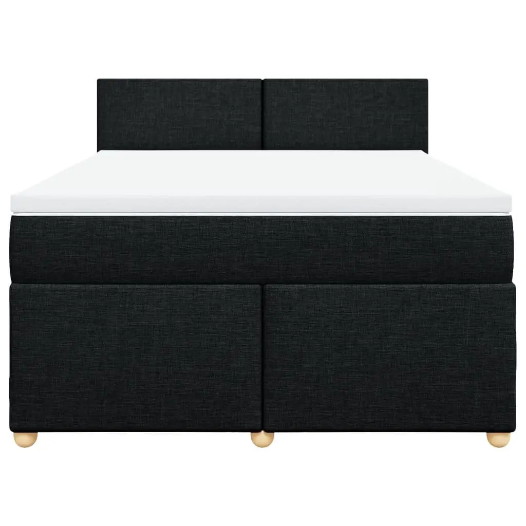 Double Box Spring Bed with Pocket Spring Mattress Black Fabric LED Lights