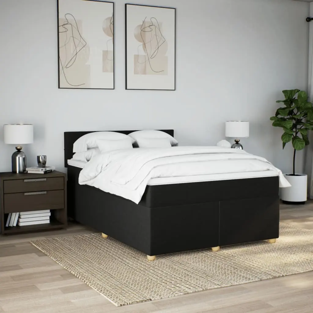 Double Bed Frame with Pocket Spring Mattress Black Fabric LED Lighting