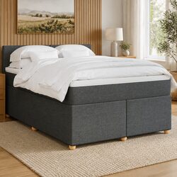 Queen Box Spring Bed with Pocket Sprung Mattress LED Lights Grey Fabric