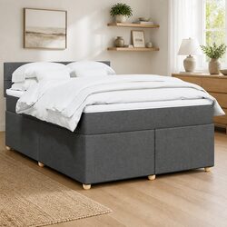 Queen Box Spring Bed with Pocket Mattress LED Lights Dark Grey Fabric