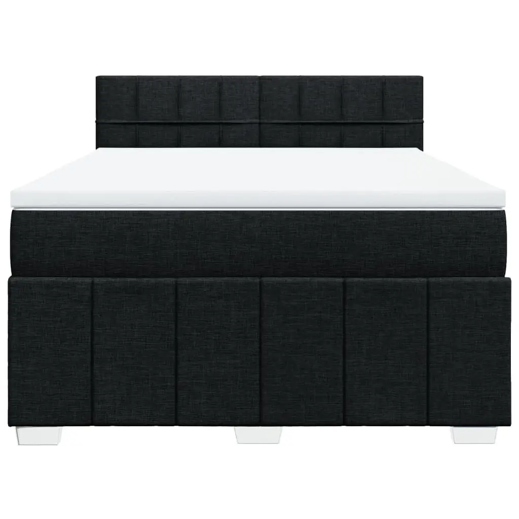Double Box Spring Bed with Pocket Mattress and Adjustable LED Lights Black Fabric