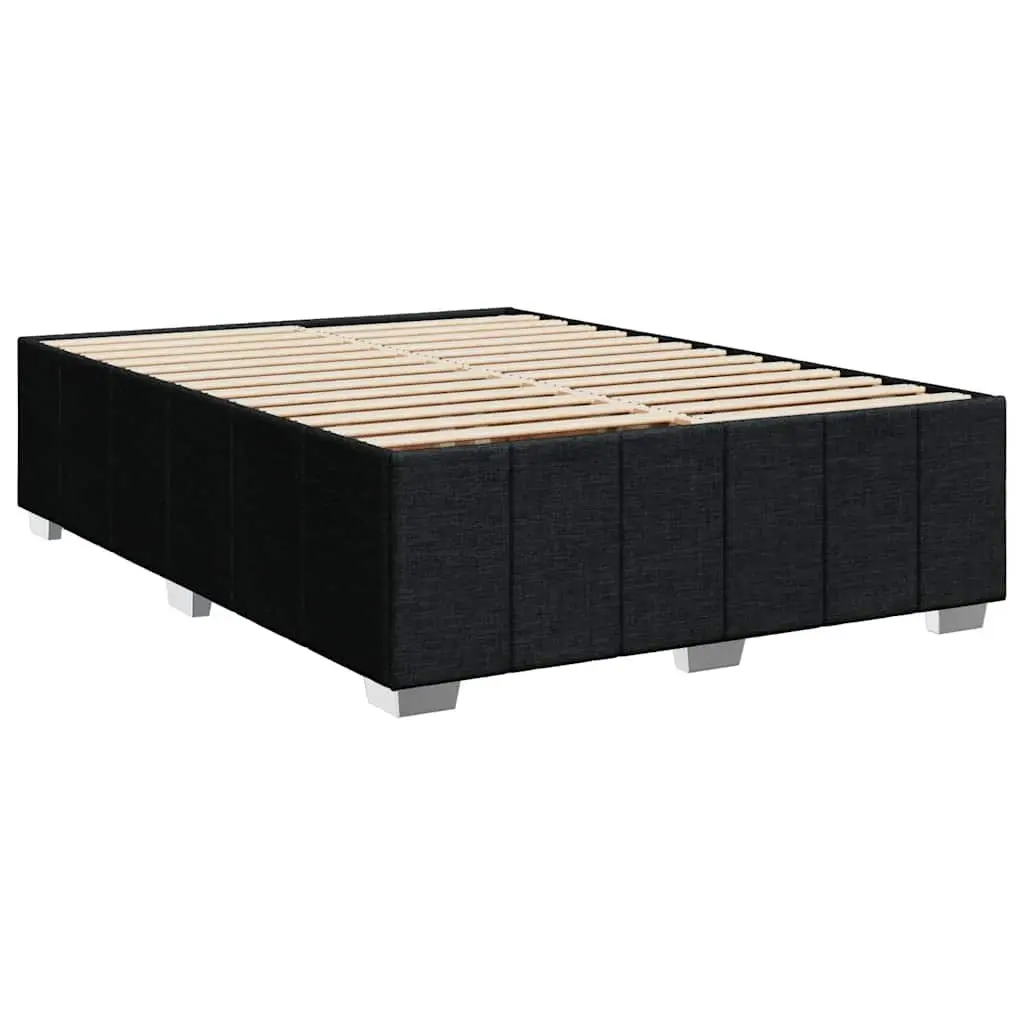 Double Box Spring Bed with Pocket Mattress and Adjustable LED Lights Black Fabric