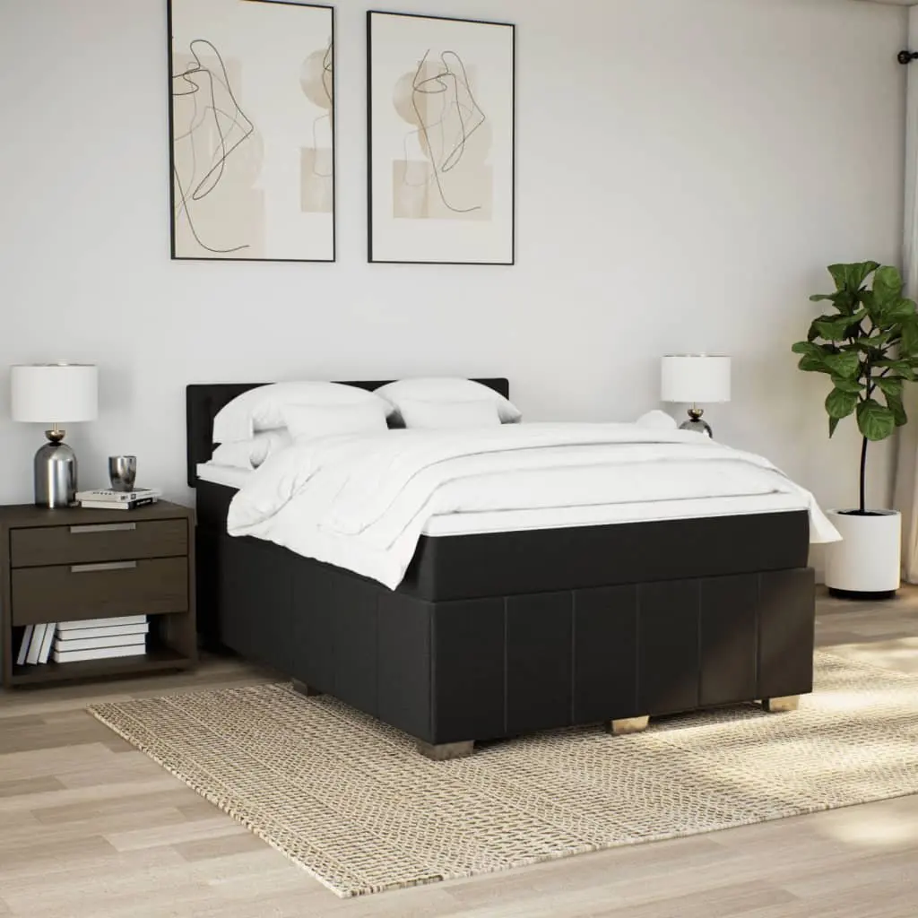 Black Fabric Double Bed with Pocket Spring Mattress and Adjustable LED Lights