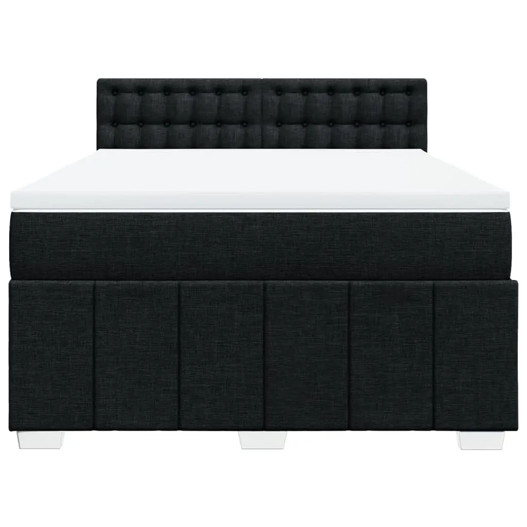 Black Fabric Double Bed with Pocket Spring Mattress and Adjustable LED Lights